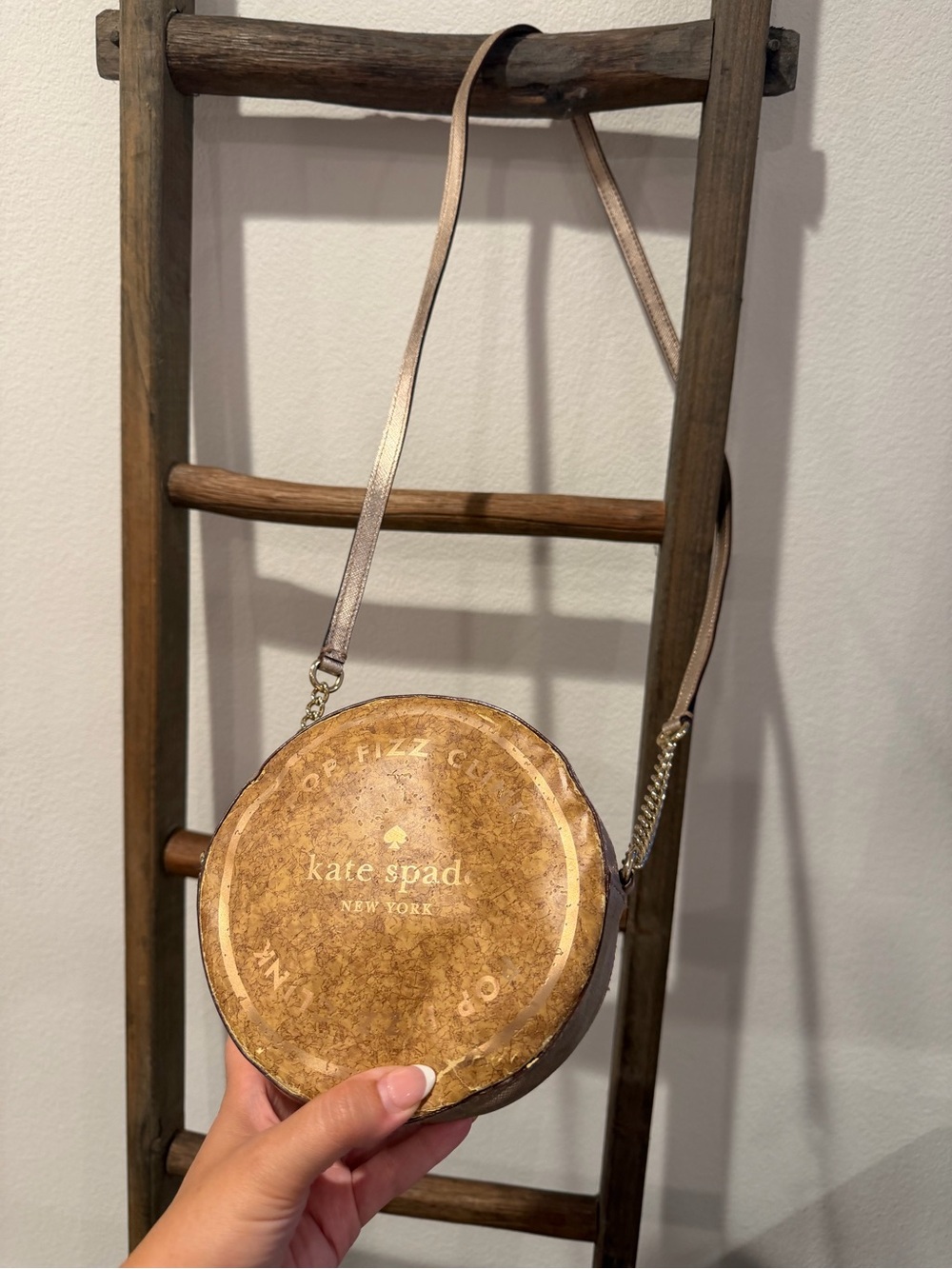 kate spade Cork Round Crossbody in Tan with Gold Accents